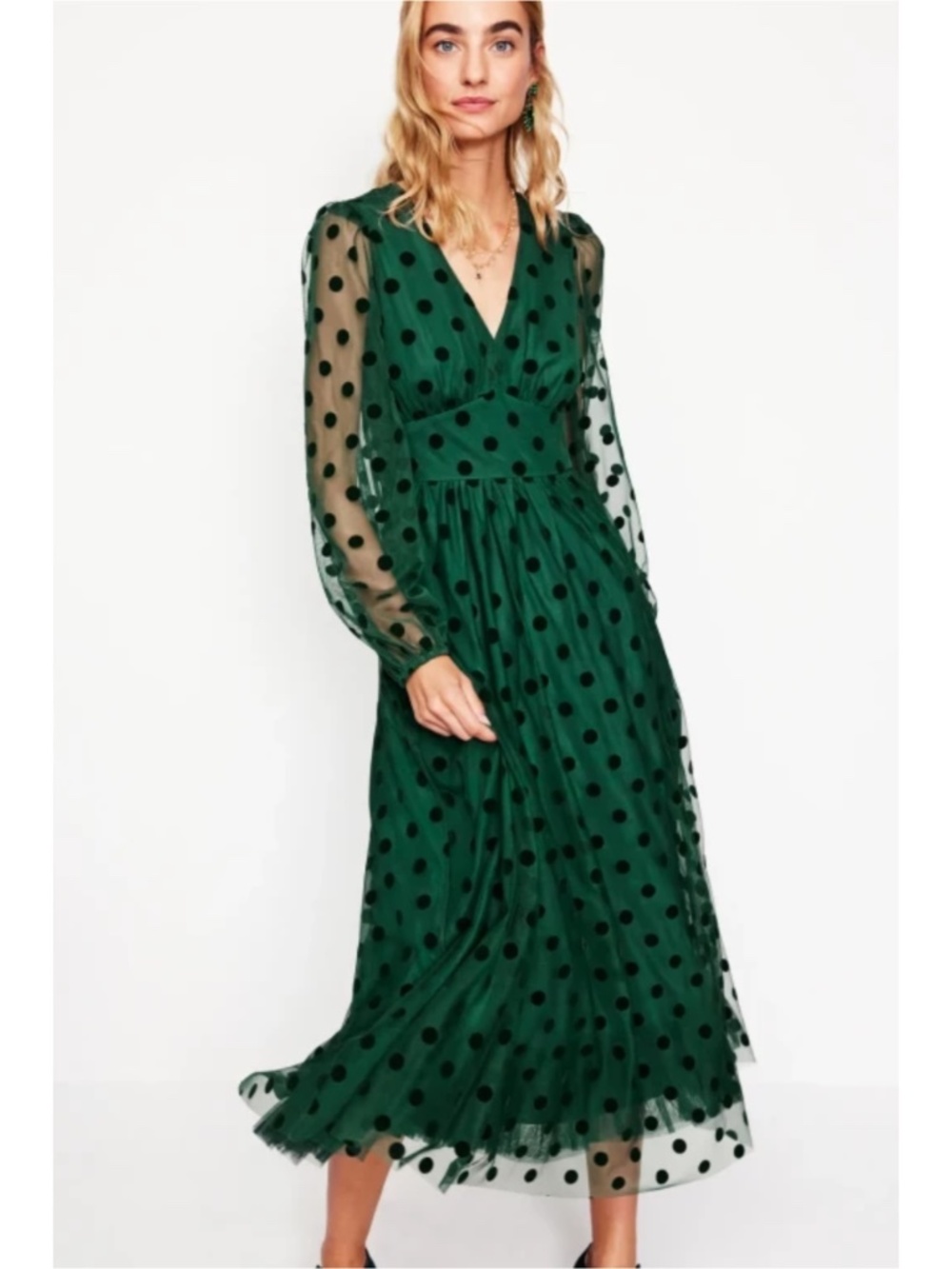 Boden Christina Tulle Midi Dress in Green, Size 6P
